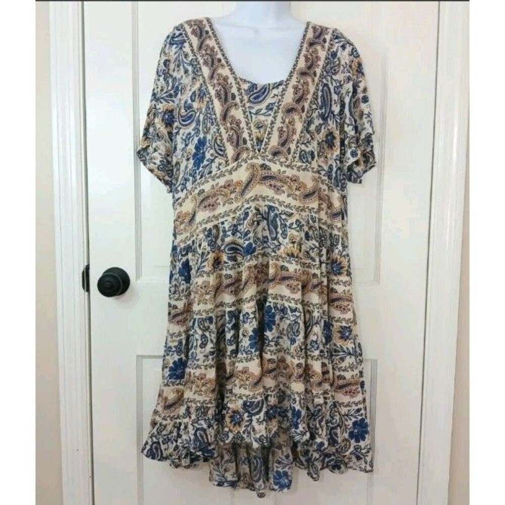 BILA Women’s Floral Paisley Boho Dress Size XL Blue/Cornflower Rayon